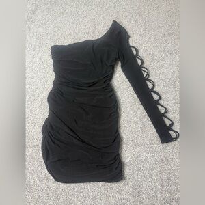 Vintage Deb black one shoulder sexy lace club mini dress sz small HOCO y2k